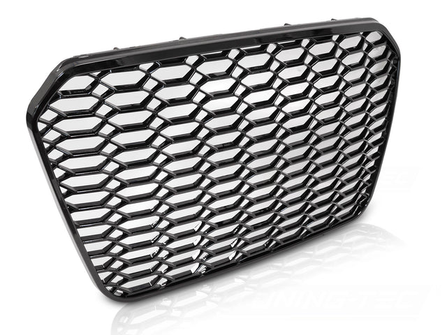 Sport Frontgrill Hochglanz Schwarz für Audi A6 C7 2011–2014 Standard & S-Line mit Logo- und Kennzeichenrahmen - CR Tuning