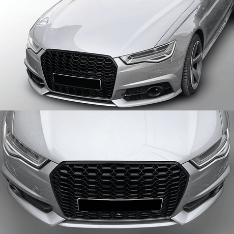 Sport Frontgrill für Audi A6 C7 2014–2018 Matt Schwarz mit Logo-Halter, Kennzeichenrahmen & PDC-Halterungen - CR Tuning