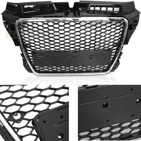 Sport Kühlergrill für Audi A3 8P 2008-2012 schwarz chrom mit PDC Halterung