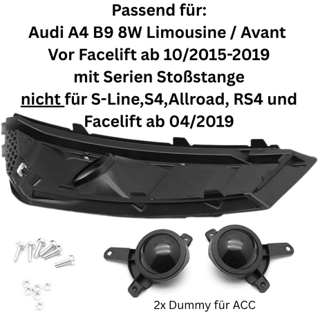Nebelscheinwerfer Gitter Set für Audi A4 B9 2015-2019 Blende Glanz Schwarz