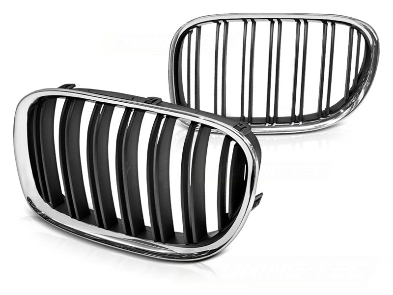 Frontgrill Nieren Set schwarz chrom Doppelsteg 2009-2015 für BMW 7er F01
