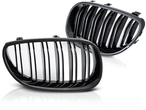 Sport Kühlergrill Nieren Set für BMW 5er E60 E61 Doppelsteg Schwarz glänzend