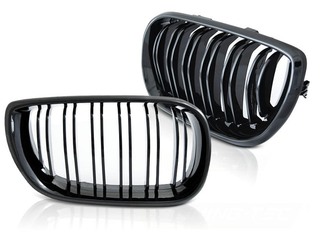 Sport Kühlergrill Nieren Set Glossy Black Doppelsteg für BMW 3er E46 2001-2005