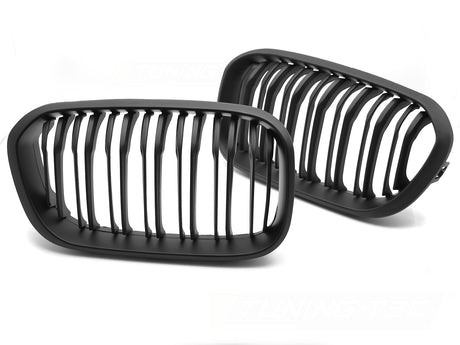 Sport Kühlergrill Doppelsteg Schwarz für BMW 1er F20 F21 LCI Nieren im Set