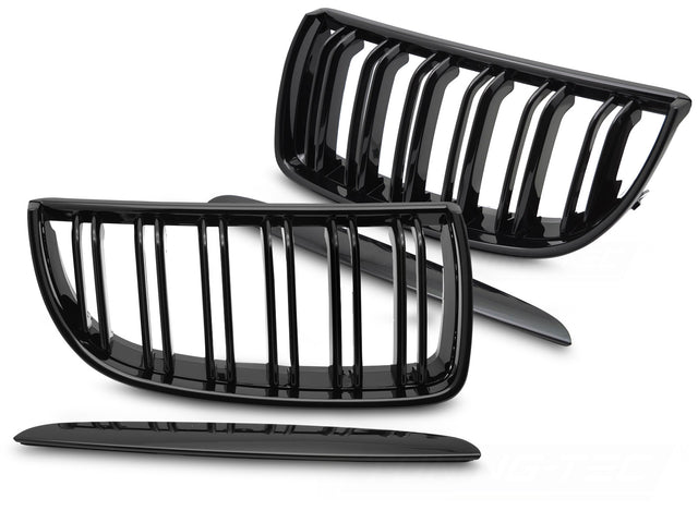 Sport Kühlergrill Set Doppelsteg Schwarz Glanz für BMW 3er E90 E91 2005-2008 Tuning Zubehör