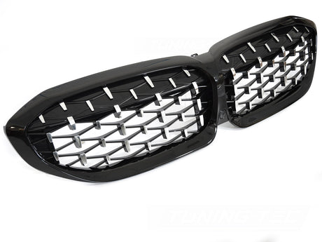 grill Set Chrom Schwarz 2019-2022 Diamond Optik mit Kamera für BMW G20 G21 Kühler