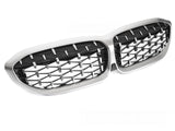 Diamond Grill Kühlergrill Silber Chrom für BMW 3er G20 G21 2019-2022 mit Kamera