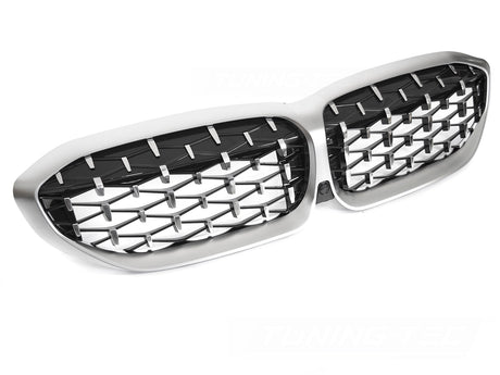 Diamond Grill Kühlergrill Silber Chrom für BMW 3er G20 G21 2019-2022 mit Kamera