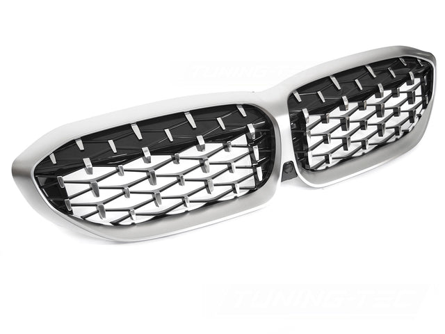 Diamond Grill Kühlergrill Silber Chrom für BMW 3er G20 G21 2019-2022 mit Kamera