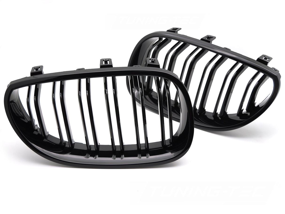Sport Kühlergrill Set Doppelsteg Schwarz Glanz für BMW E60 E61 Tuning