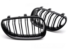 Sport Kühlergrill Set Doppelsteg Schwarz Glanz für BMW E60 E61 Tuning