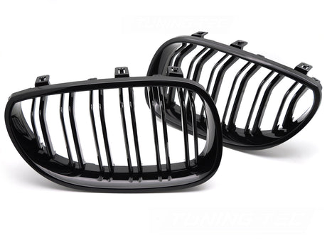 Sport Kühlergrill Set Doppelsteg Schwarz Glanz für BMW E60 E61 Tuning