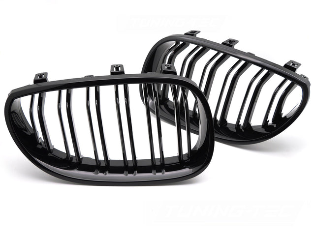 Sport Kühlergrill Set Doppelsteg Schwarz Glanz für BMW E60 E61 Tuning