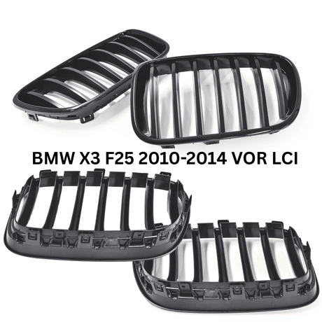 Front Kühlergrill Set für BMW X3 F25 2010-2014 Glanz Schwarz Nieren Optik