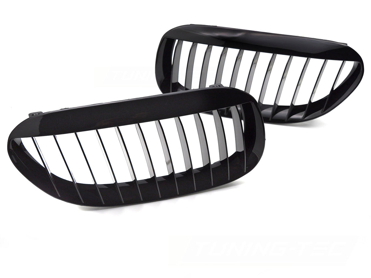 Sport Kühlergrill Set für BMW E63 E64 Nieren Glanz Schwarz, KFZ-Zubehör