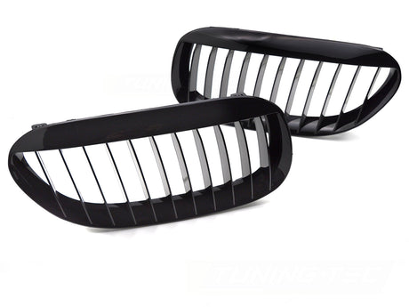 Sport Kühlergrill Set für BMW E63 E64 Nieren Glanz Schwarz, KFZ-Zubehör