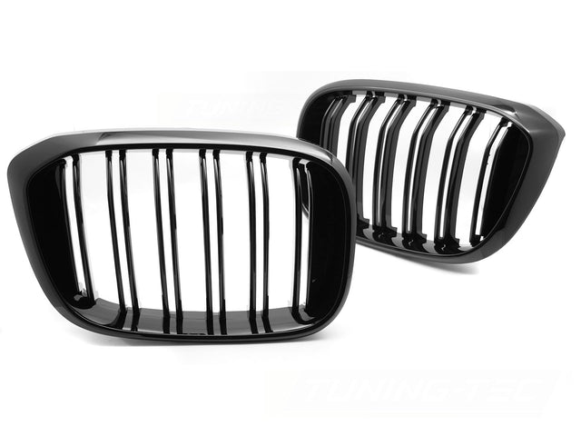 Schwarzer Doppelsteg Kühlergrill für BMW X3 G01 X4 G02 Tuning Zubehör