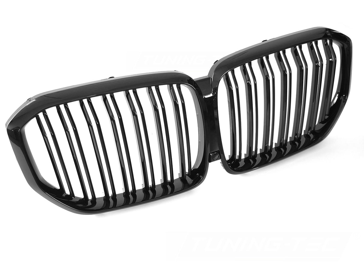 Glanzschwarzer Doppelsteg Kühlergrill Nieren Set für BMW X5 G05 2019-2022 Tuning