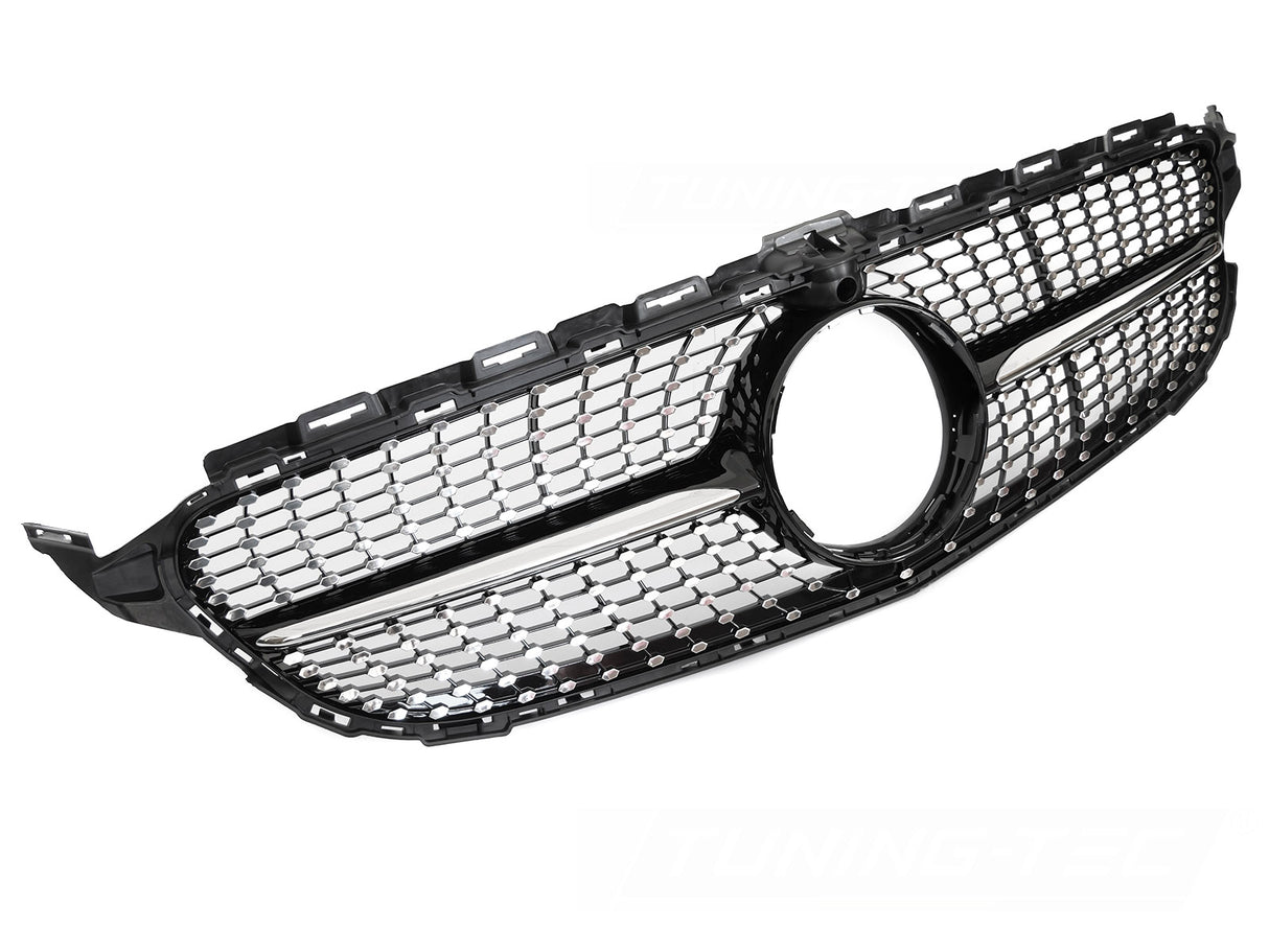 Diamond Kühlergrill für Mercedes C-Klasse W205 S205 C205 2014-2018 schwarz chrom - CR Tuning