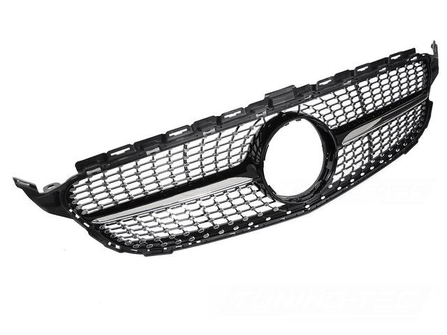 Diamond Kühlergrill für Mercedes C-Klasse W205 S205 C205 2014-2018 schwarz chrom - CR Tuning