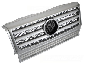 Silberner Kühlergrill für Mercedes G-Klasse W463 1990-2012, Frontgrill mit Gitterdesign