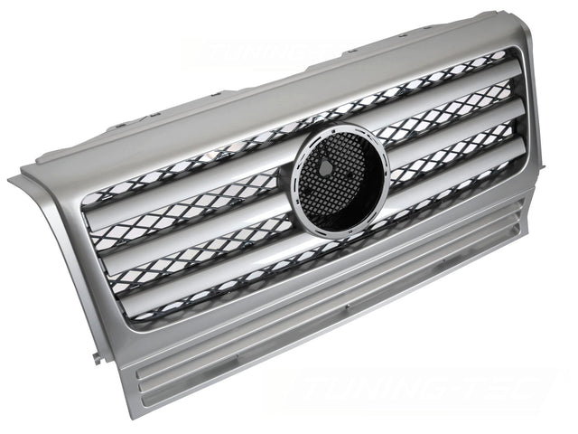 Silberner Kühlergrill für Mercedes G-Klasse W463 1990-2012, Frontgrill mit Gitterdesign