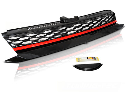 Sport Kühlergrill Schwarz Rot für VW Golf 7 Facelift 2017- Frontgrill ohne Logo