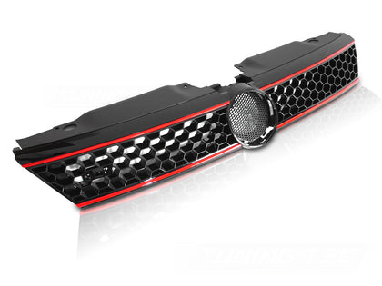 Sport Kühlergrill für VW Jetta VI 2011-2014 Glanz Schwarz rote Leisten Optik