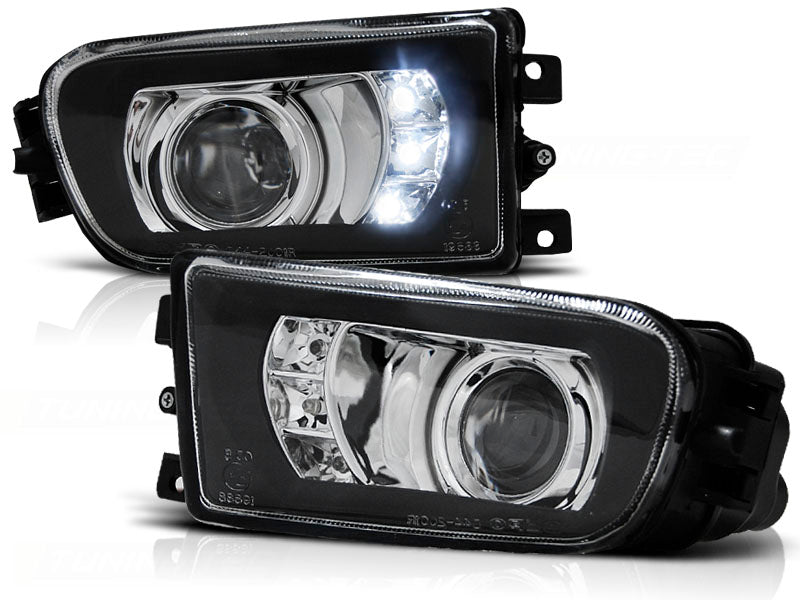 LED Nebelscheinwerfer Set für BMW 5er E39 Z3 schwarz, mit integrierten LEDs und Chromring