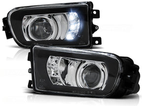 LED Nebelscheinwerfer Set für BMW 5er E39 Z3 schwarz, mit integrierten LEDs und Chromring