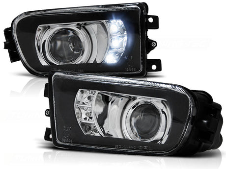 LED Nebelscheinwerfer Set für BMW 5er E39 Z3 schwarz, mit integrierten LEDs und Chromring
