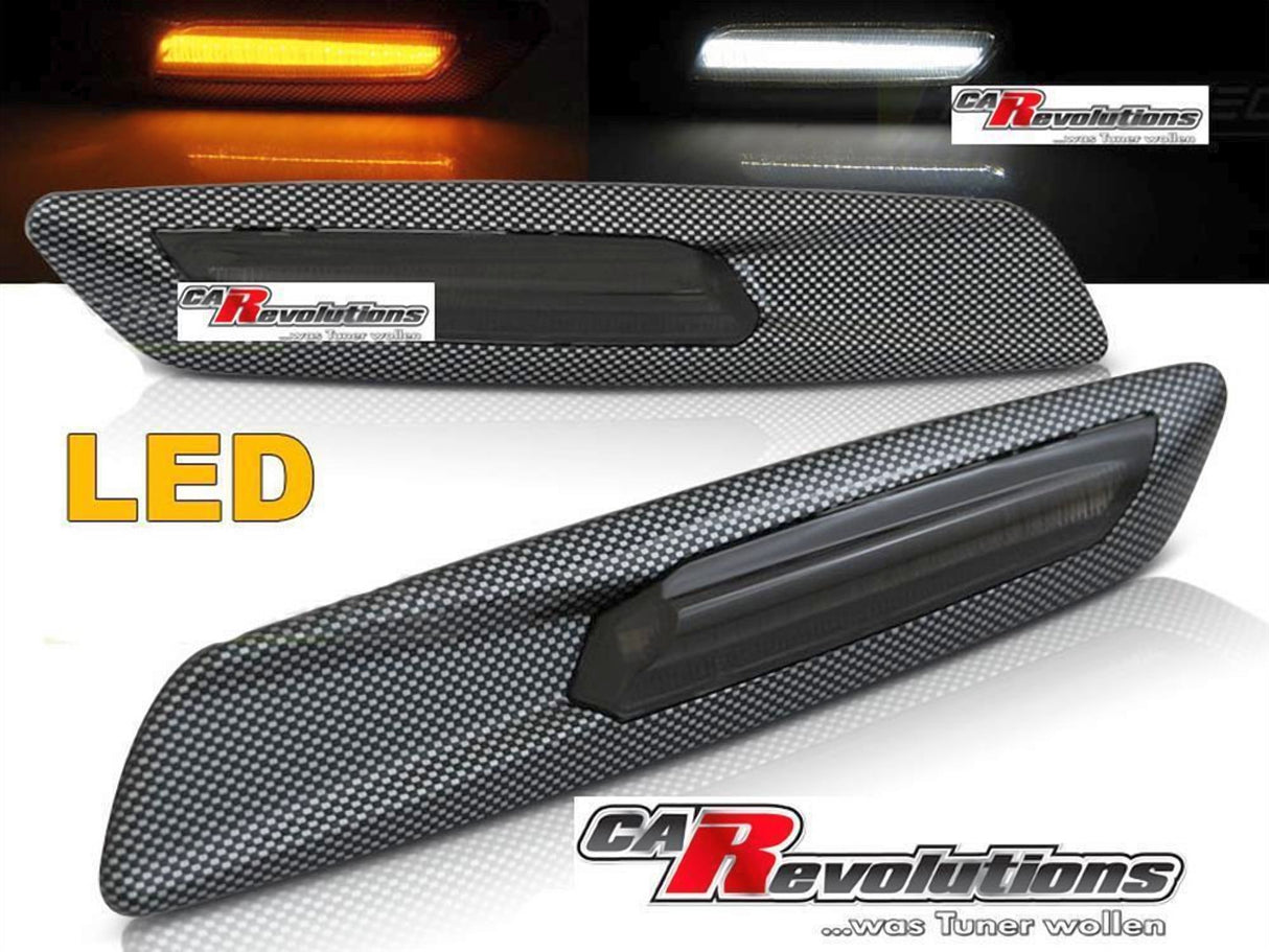 Für BMW 3er E90 E91 E92 E93 - LED Seitenblinker in Carbon Look F10 Design