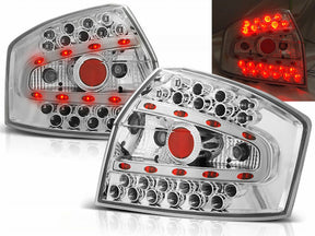 LED Rückleuchten Set chrom Audi A4 B6 2000-2004 mit vielen roten LEDs und Chrom-Akzenten
