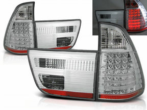 LED Rückleuchten Set chrom für BMW X5 E53, klare Optik mit roten Akzenten, Tuning Zubehör