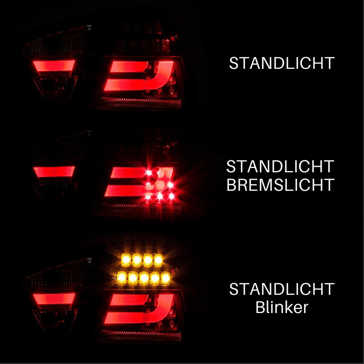 LED Rückleuchten im Standlicht, Bremslicht und Blinker Modus für BMW E90 E91