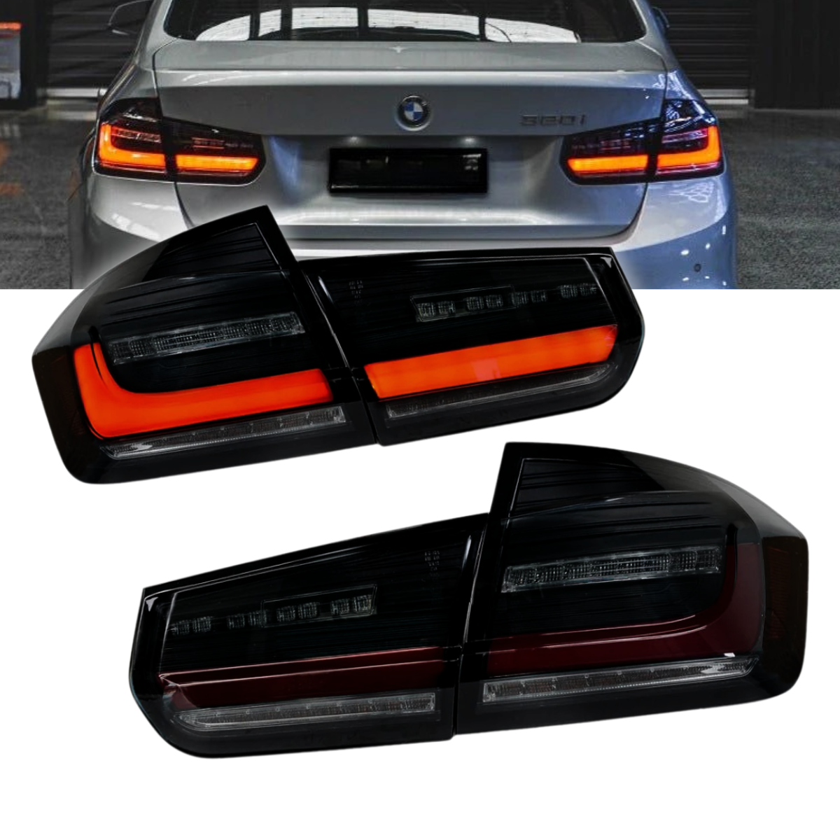 Voll LED Scheinwerfer Set Schwarz-Smoke für BMW 3er F30 Limousine 2011-2018 Dynamische Blinker & Lightbar
