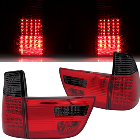 LED Rückleuchten Set Rot-Smoke für BMW X5 E53, mit roten LEDs und schwarzem Einsatz