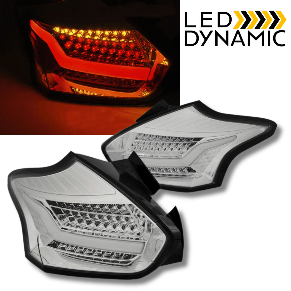 Voll LED Rückleuchten Set in chrom für Ford Focus MK3 2015-2018 – dynamische Blinker & E-Zulassung