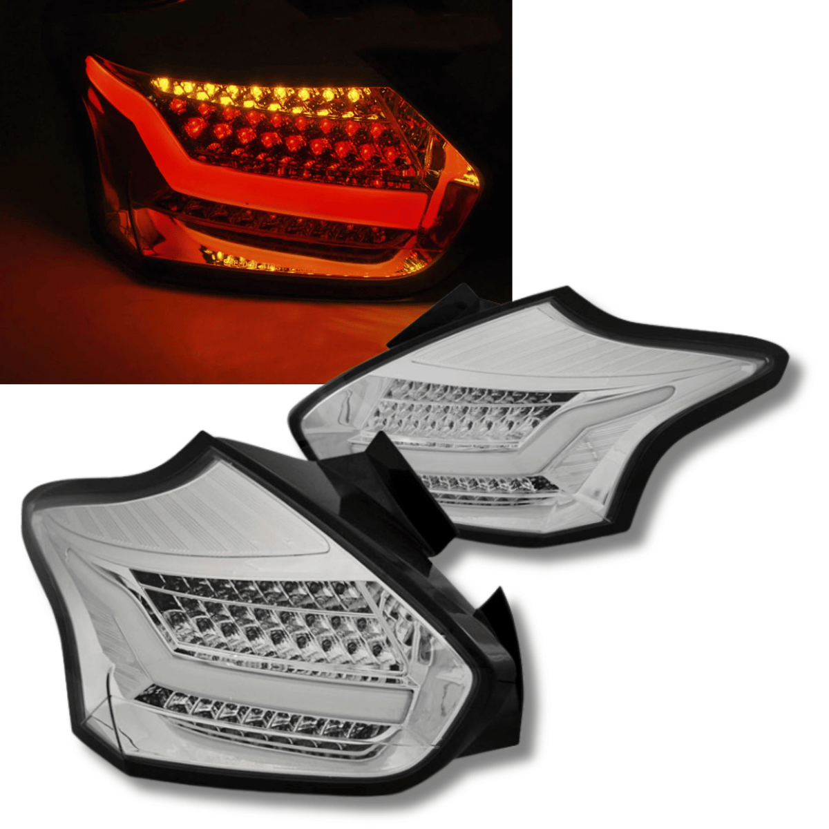 Voll LED Rückleuchten Set in chrom für Ford Focus MK3 2015-2018 – dynamische Blinker & E-Zulassung