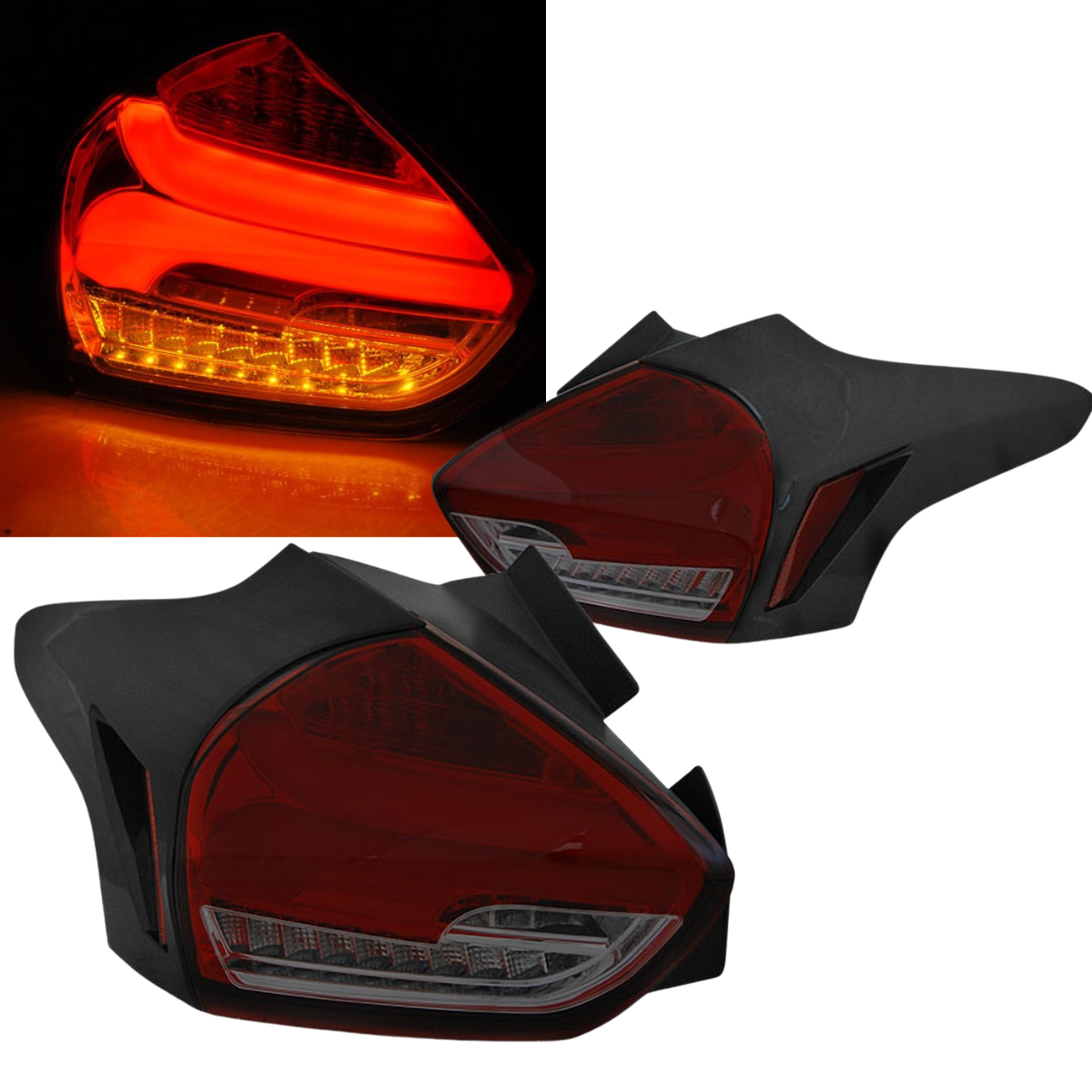 Voll LED Rückleuchten Set in rot smoke für Ford Focus MK3 ab 2014-2018 - sequenzielle LED Blinker & E6-geprüft