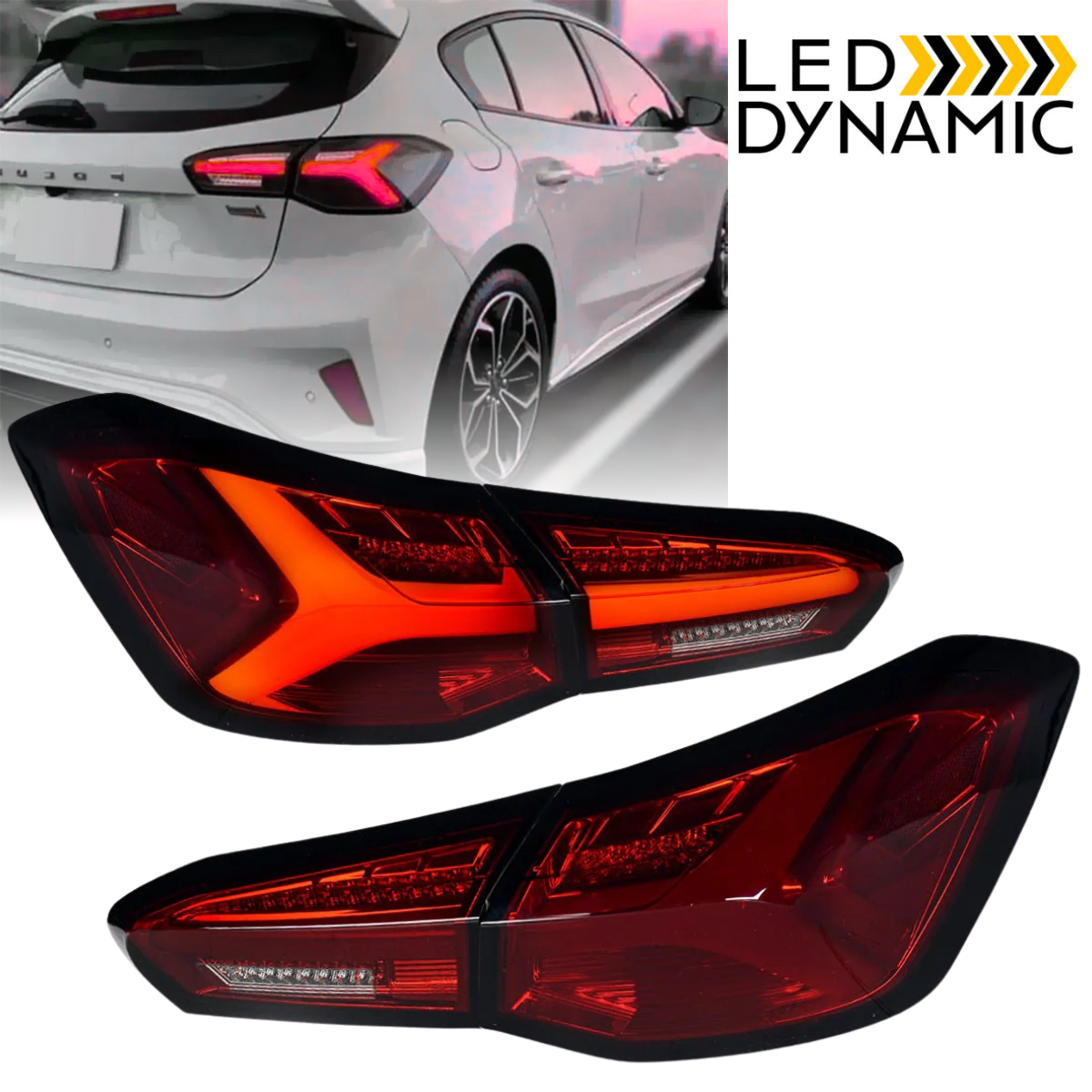 Voll LED Rückleuchten Set für Ford Focus MK4 Fließheck 2018-2021 Rot Smoke mit dynamischem Blinkern