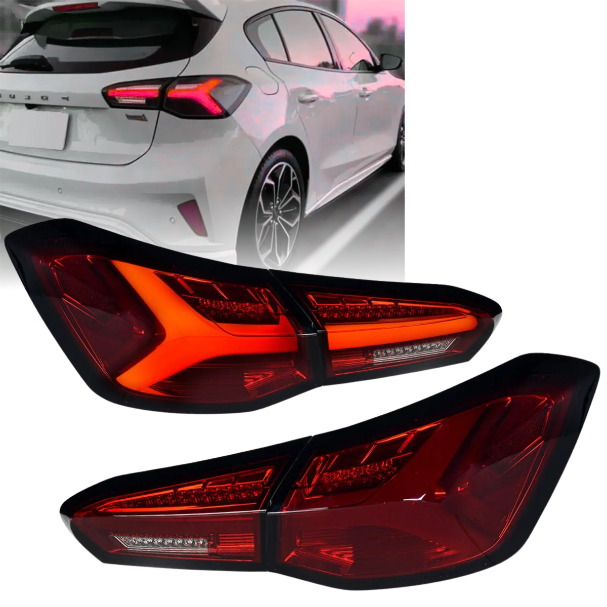 Voll LED Rückleuchten Set für Ford Focus MK4 Fließheck 2018-2021 Rot Smoke mit dynamischem Blinkern