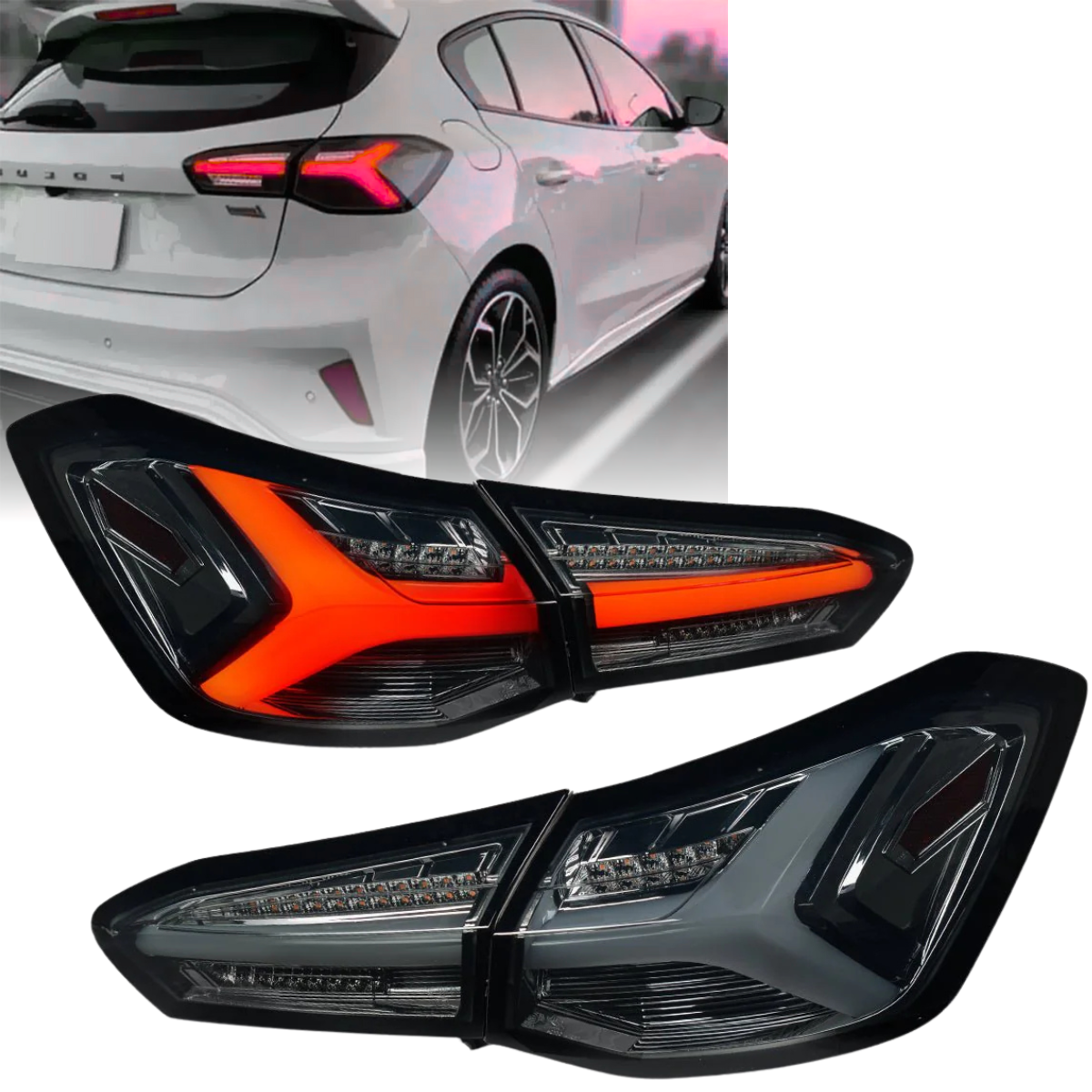 Voll LED Rückleuchten Set für Ford Focus MK4 Fließheck 2018-2021 Smoke mit dynamischem Blinkern
