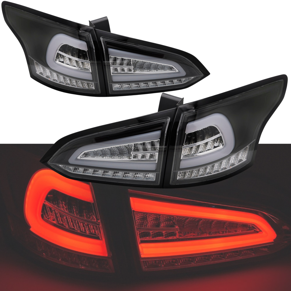 Voll LED Rückleuchten Set schwarz für Ford Focus MK3 Kombi 2011-2018 mit dynamischen Blinkern