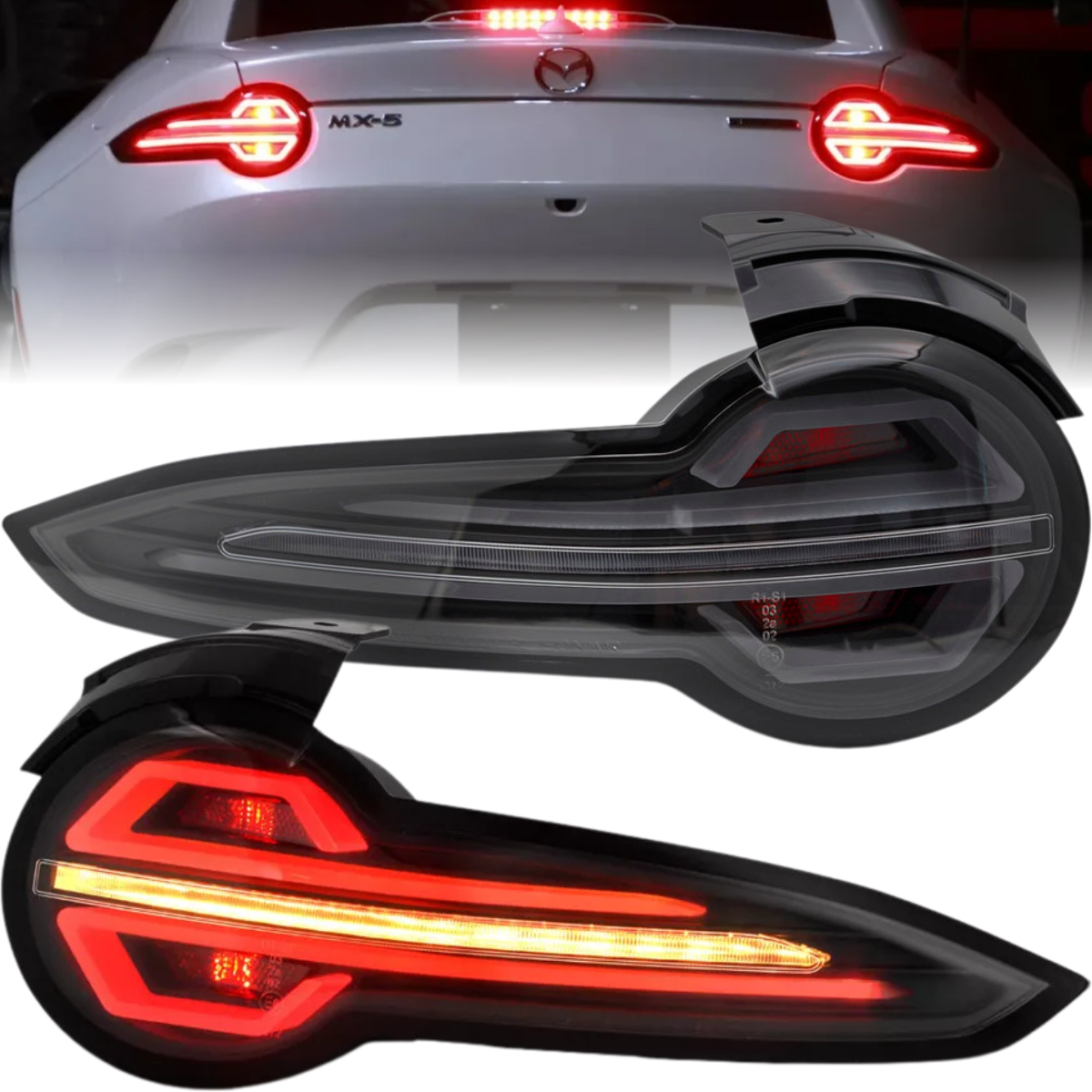 Voll LED Rückleuchten Set Klarglas Schwarz für Mazda MX5 ND 2015-2023 Dynamischer Blinker