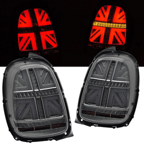 Voll LED Rückleuchten Set Smoke für MINI Cooper F55 F56 F57 mit Union Jack Design, dynamischem Blinker und Lightbar