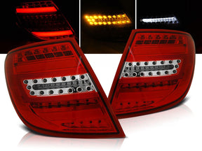 LED Lightbar Rückleuchten Mercedes C-Klasse W204 Kombi rot mit Chrom-Akzenten