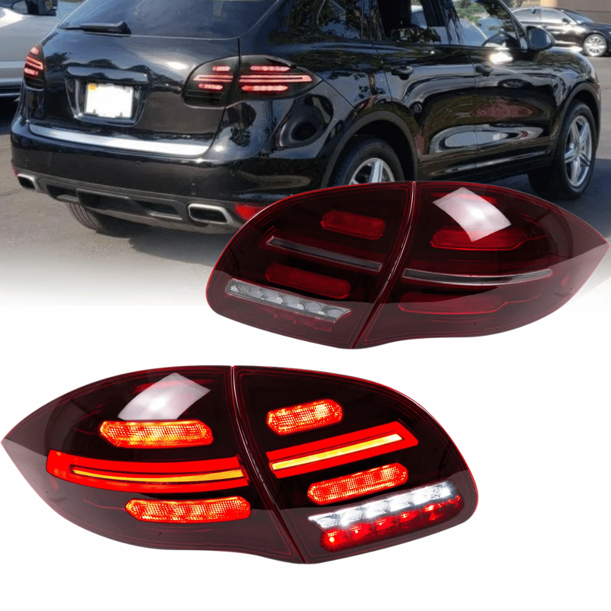 Voll LED dynamische Blinker Rückleuchten Set für Porsche Cayenne 92A  2010-2015 rot smoke