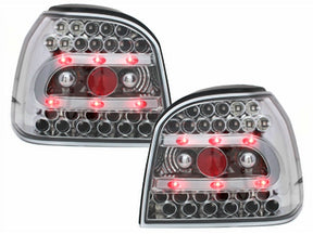 LED Rückleuchten chrom VW Golf III 3 1991-1997 mit roten LEDs und Chrom-Reflektoren