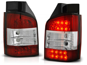 LED Rückleuchten rot chrom VW T5 03-09, Tuning Heckleuchten mit roten LEDs
